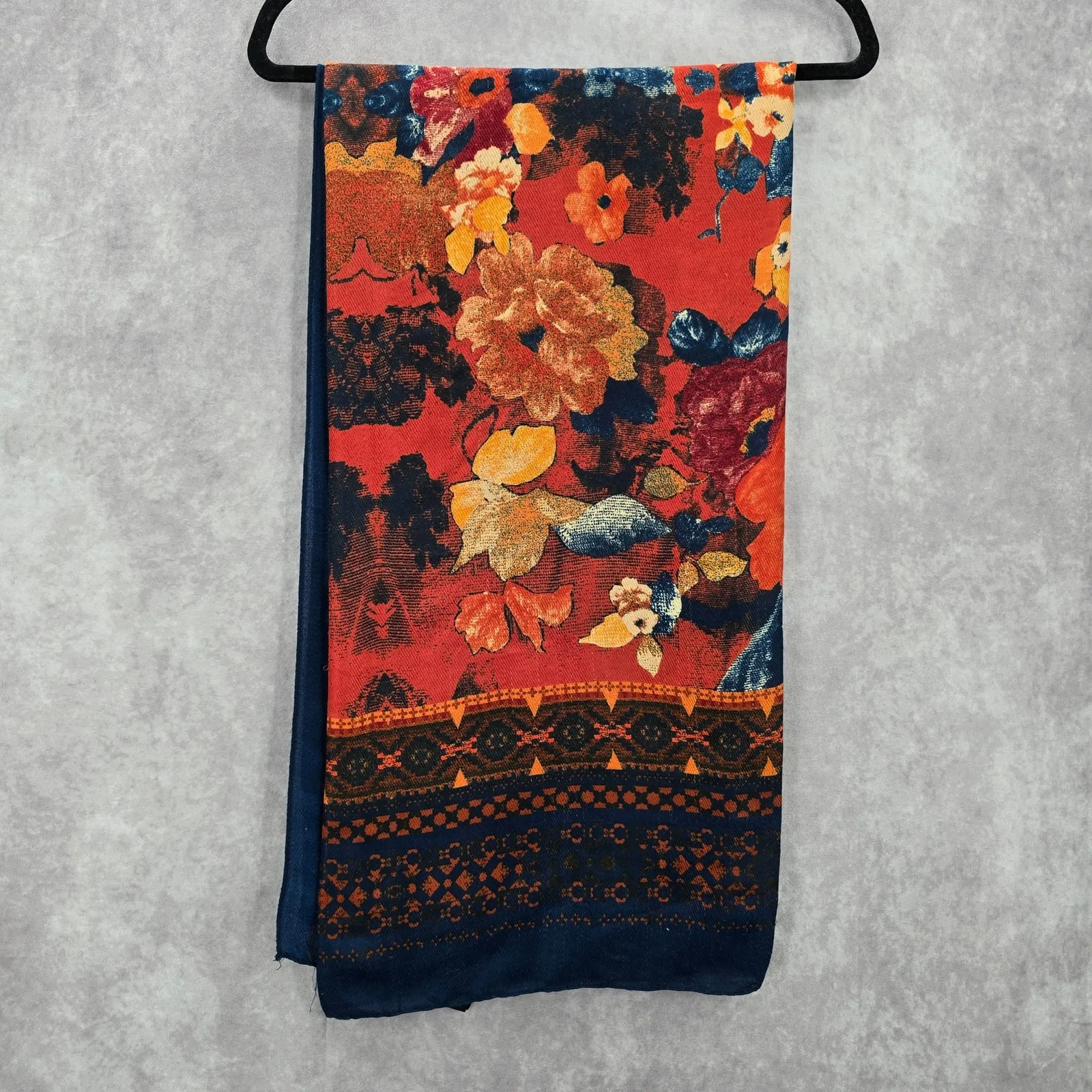 H&M Blue Orange Floral Square XL Wrap Hijab Dupatta Shawl Scarves Scarf‎ - Image 5