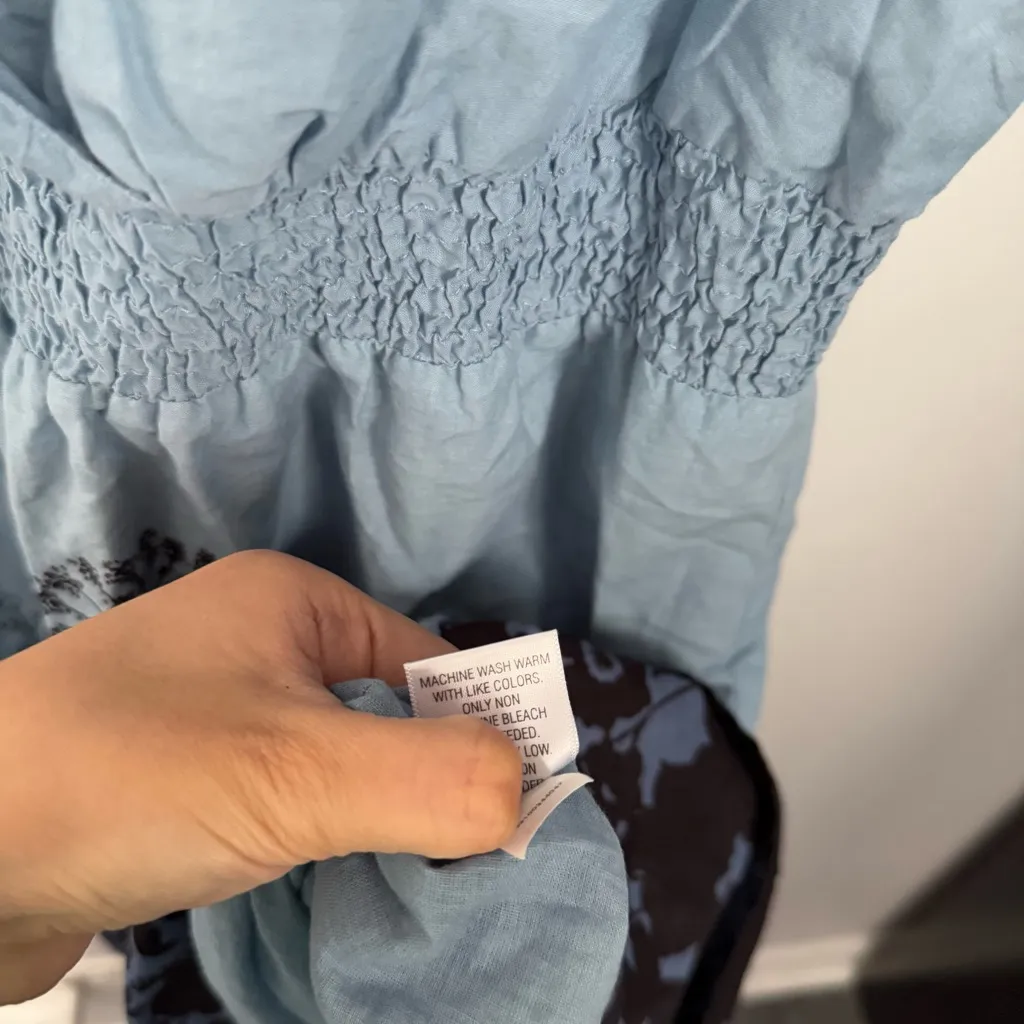 90s Y2K Large Babydoll Cami Dress Blue Ombré Floral Print Baby Blue Black - Image 5