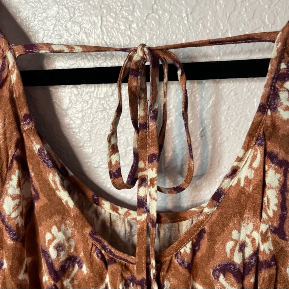 Knox Rose Cognac Puff Short Sleeve Tiered A-Line Midi Dress Size S New! - Image 5