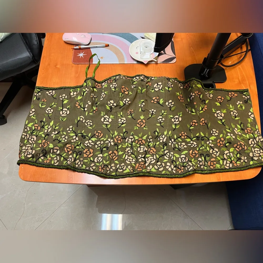 Noreen Phillips VTG Hand Embroidered Glass Beaded Floral Corset Top Olive Green Size M - Image 12