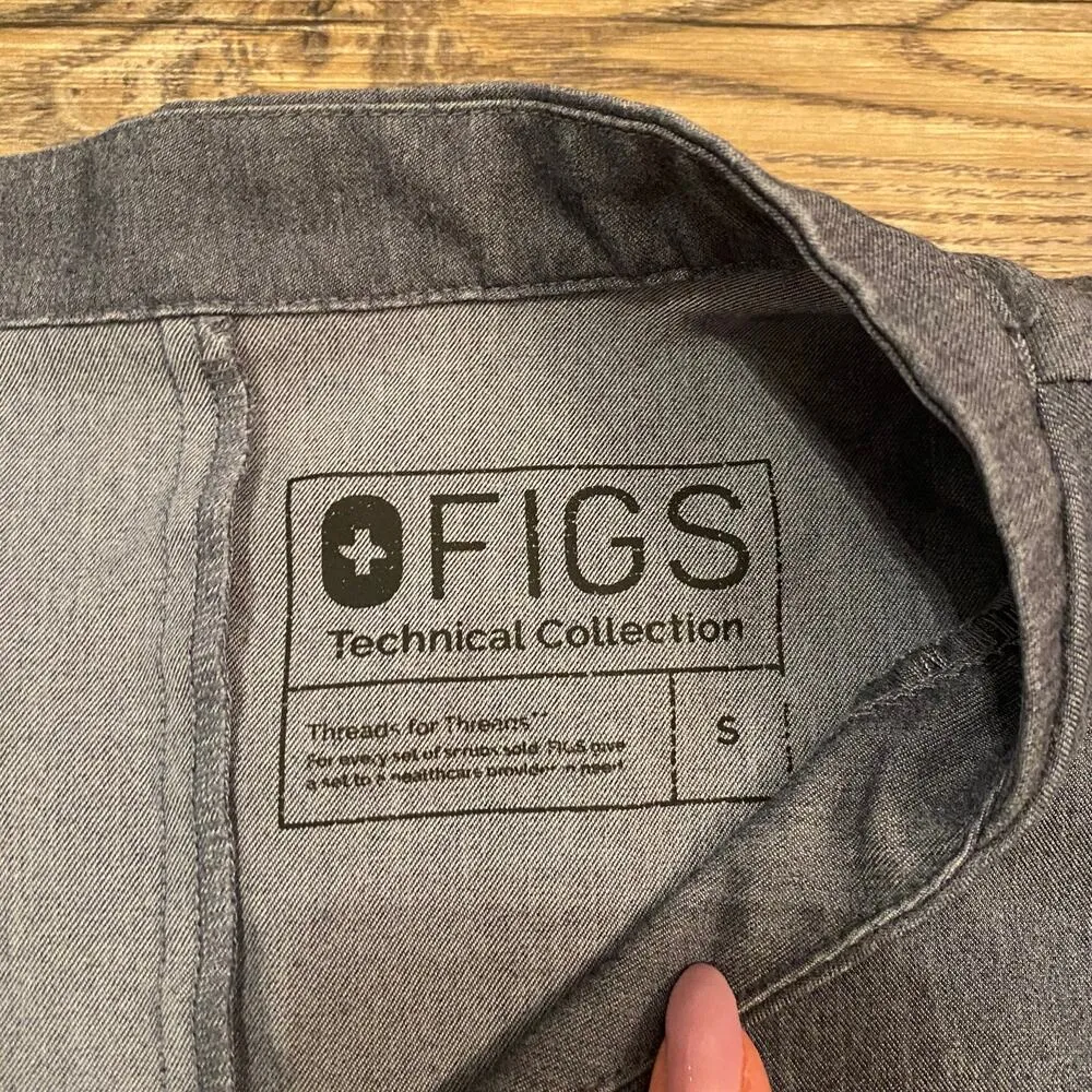 FIGS Women's size Small Heathered Gray Blue Casma Scrub Top V-Neck - Image 2