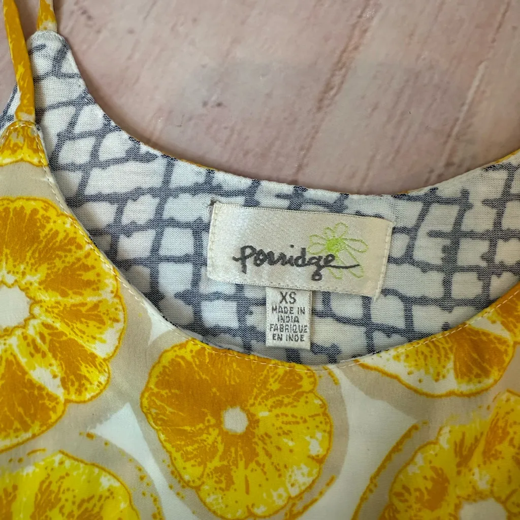 Anthropolgie Porridge Women’s XS Lemons Print Layered Silky Flowy Tank Top Blue - Image 5