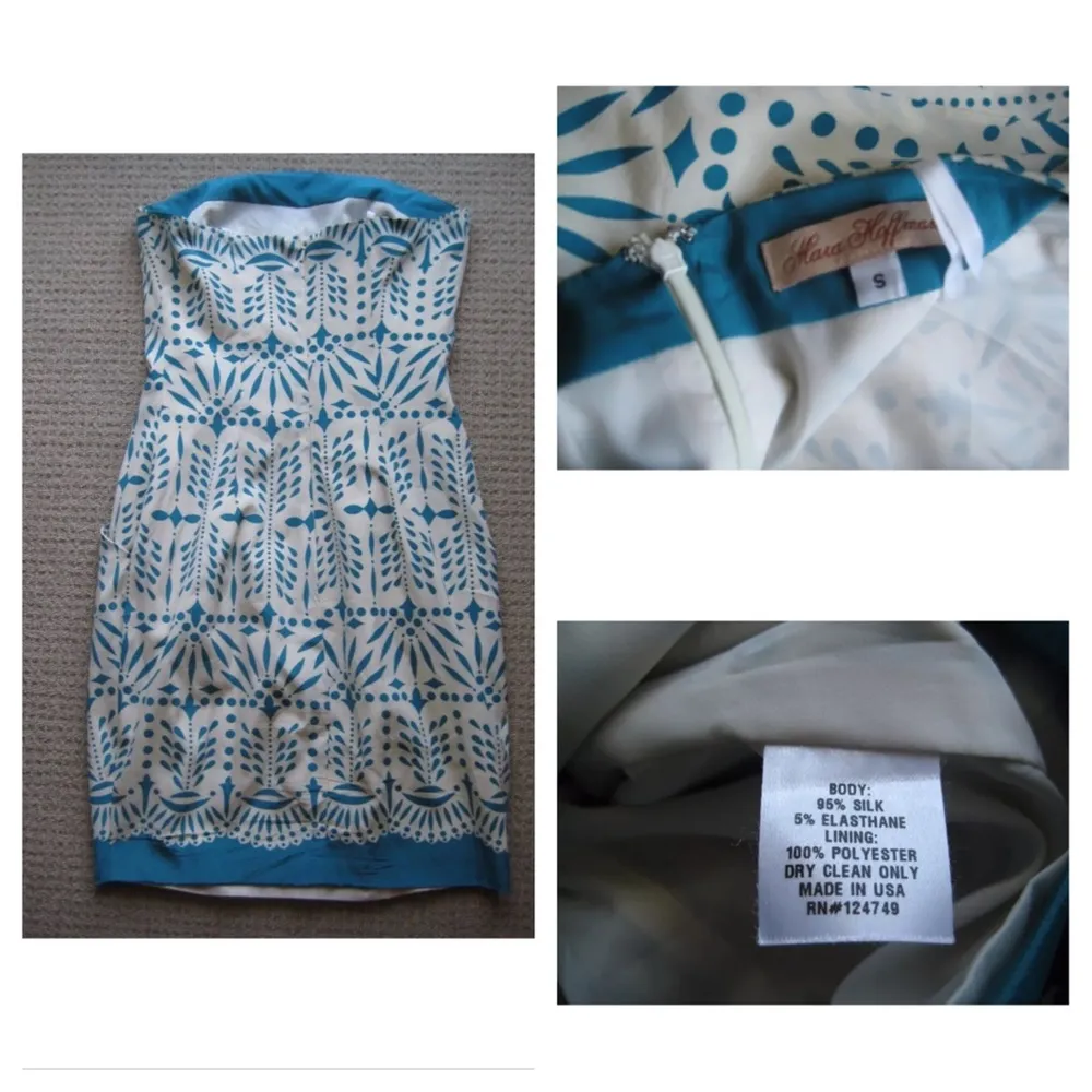 Mara Hoffman Silk Lace Print Strapless Mini Cream Small Ivory Blue Vintage S - Image 2