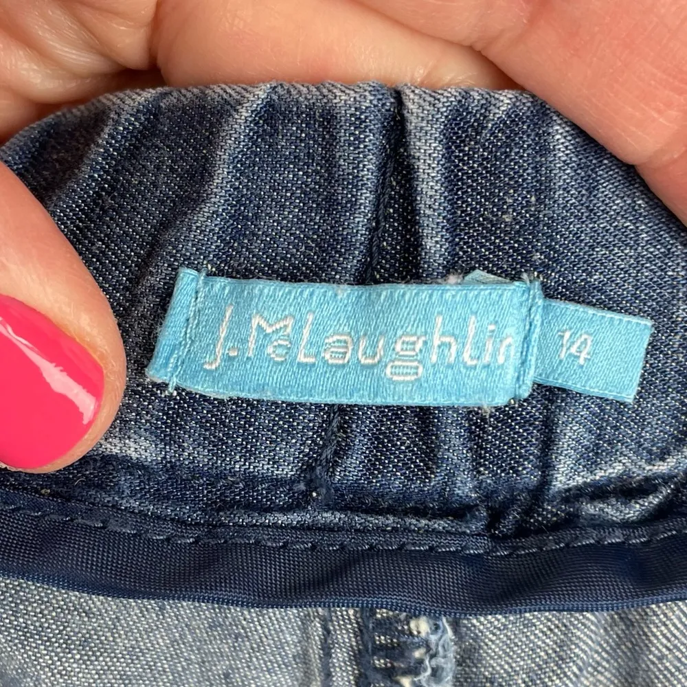 J. McLaughlin Lyocell Linen Chambray Blue Denim Wide Leg Crop Pants Size 14 - Image 5