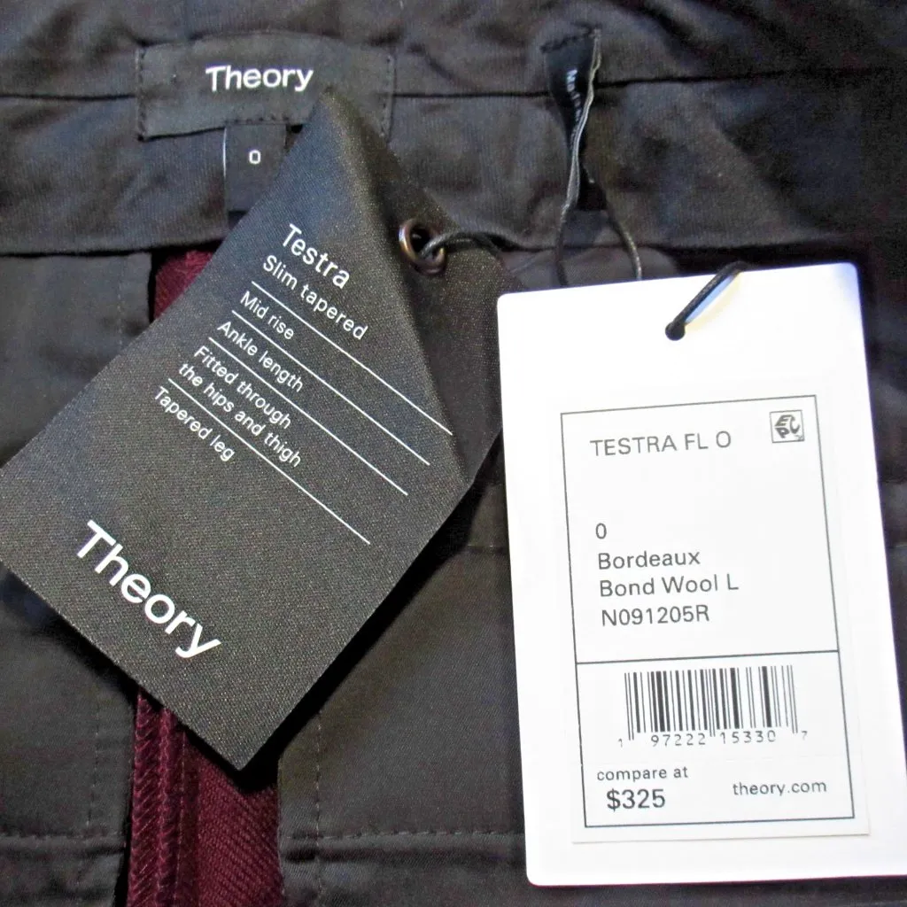 NWT Theory Full Length Testra in Bordeaux Bond Wool Slim Tapered Pants 0 $325 - Image 4