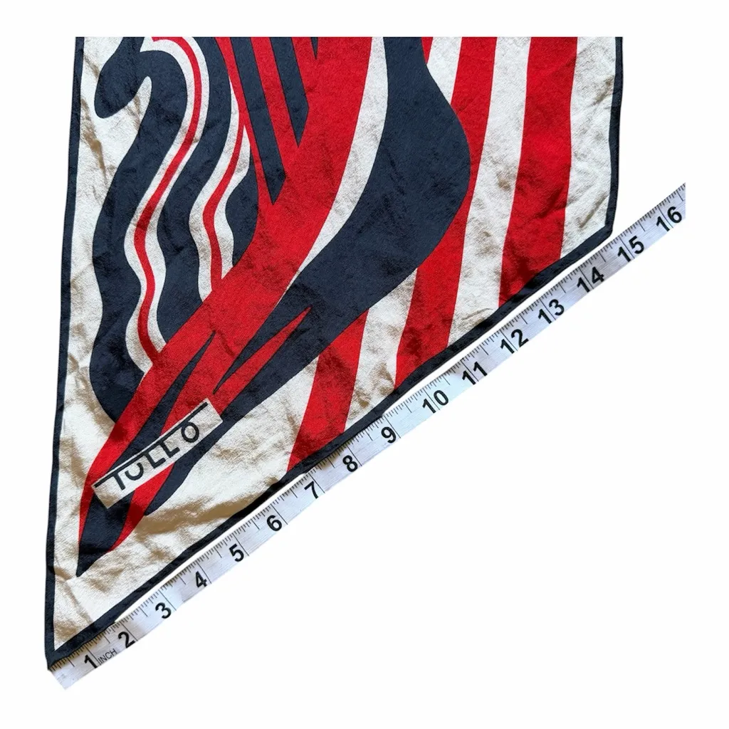 VTG Norma Tullo Silk Scarf Wrap 60s Pop Art Red White Navy Couture Bag Accessory - Image 11