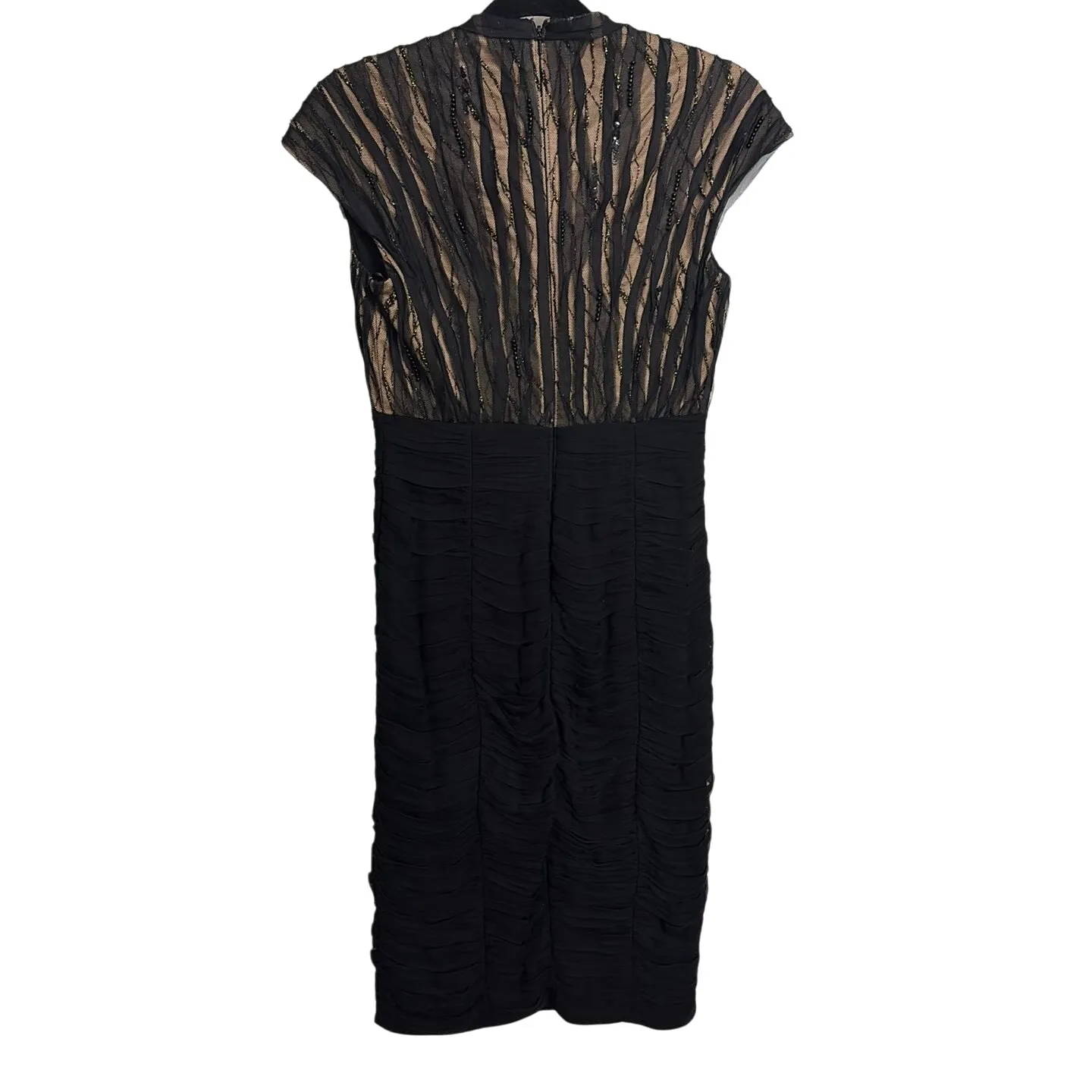 Tadashi Shoji Dress Womens 4 Black Nude Beaded Mesh V-Neck Cap Sleeve Sheath - Image 2