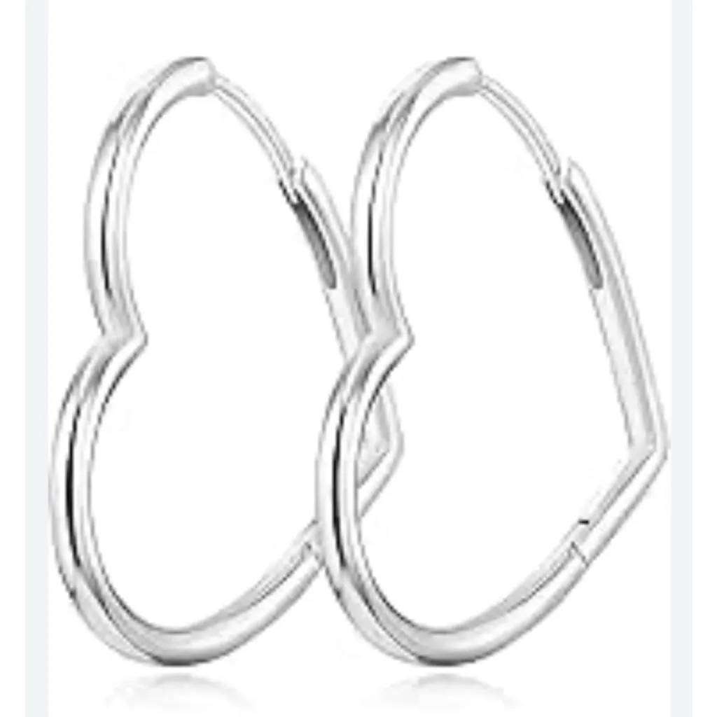 NEW Heart Hoop Earrings, Rhodium Plated‎ 925 Silver - Image 10