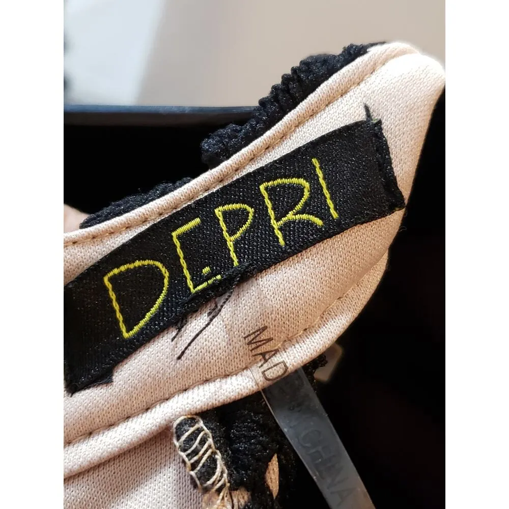 Depri A Line Dress Womens Large Beige Black Lace Overlay Halter Neck Racerback - Image 3