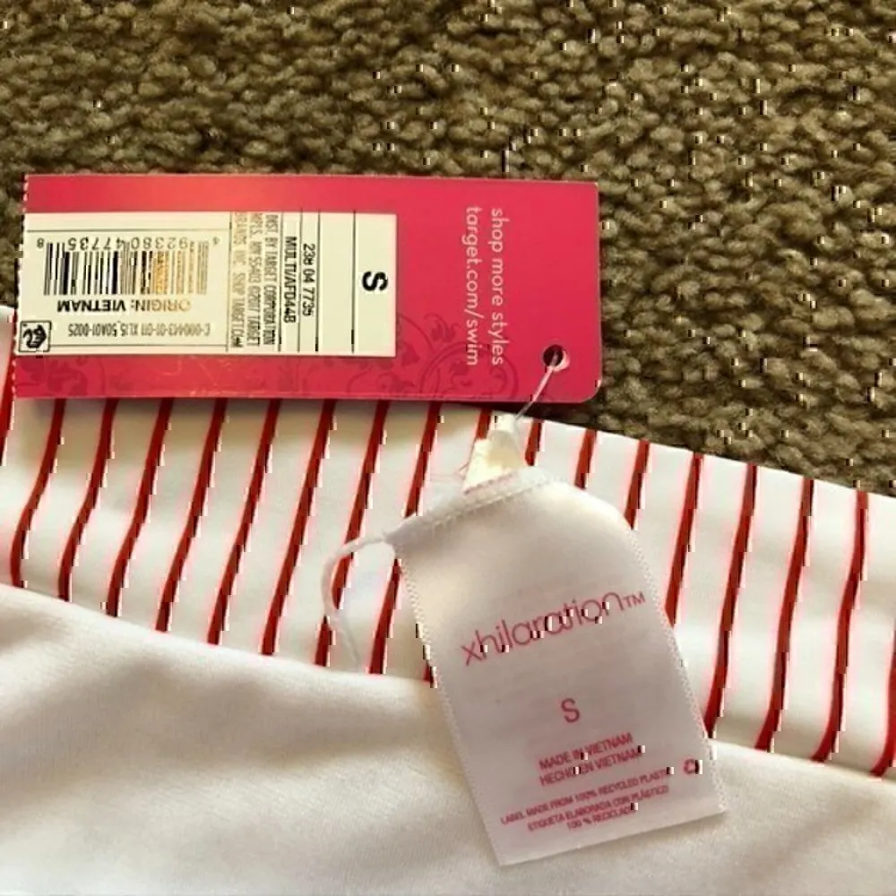 NEW XHILARATION High Leg High Waisted Bikini Bottom White Red Stripe Retro Small - Image 4