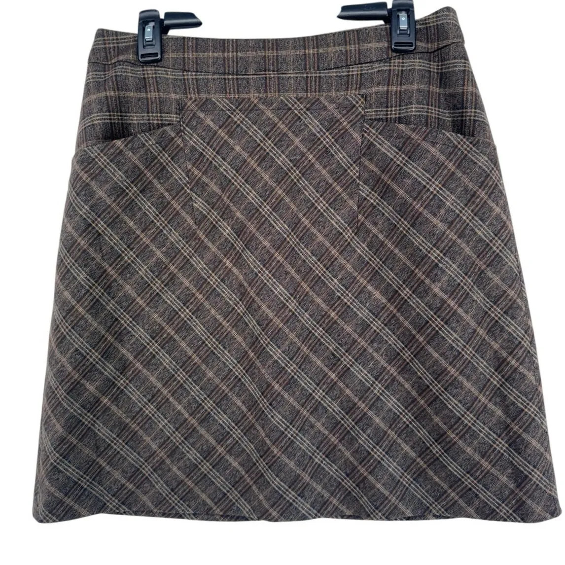 Nine West Plaid A-Line Skirt Brown Check Wool Blend Preppy Office Wear sz 10 - Image 4
