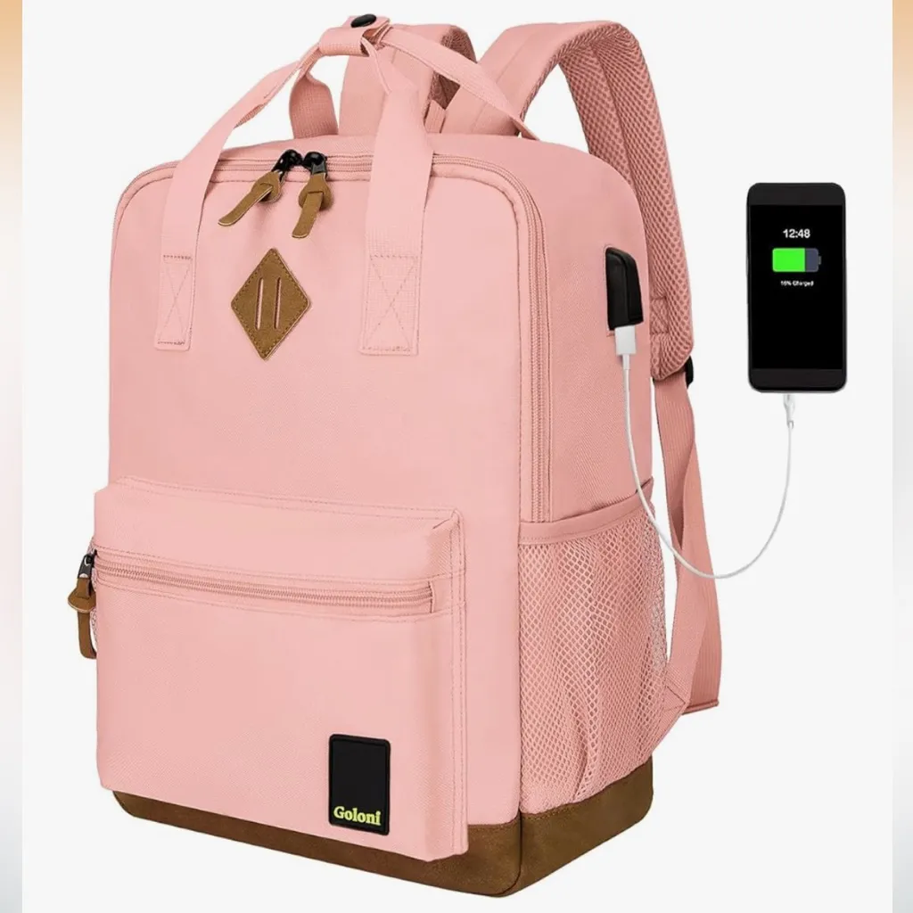 NWT Goloni Pink Laptop Backpack w/ USB Charging Port – Fits Up to 16”Laptop - Image 2