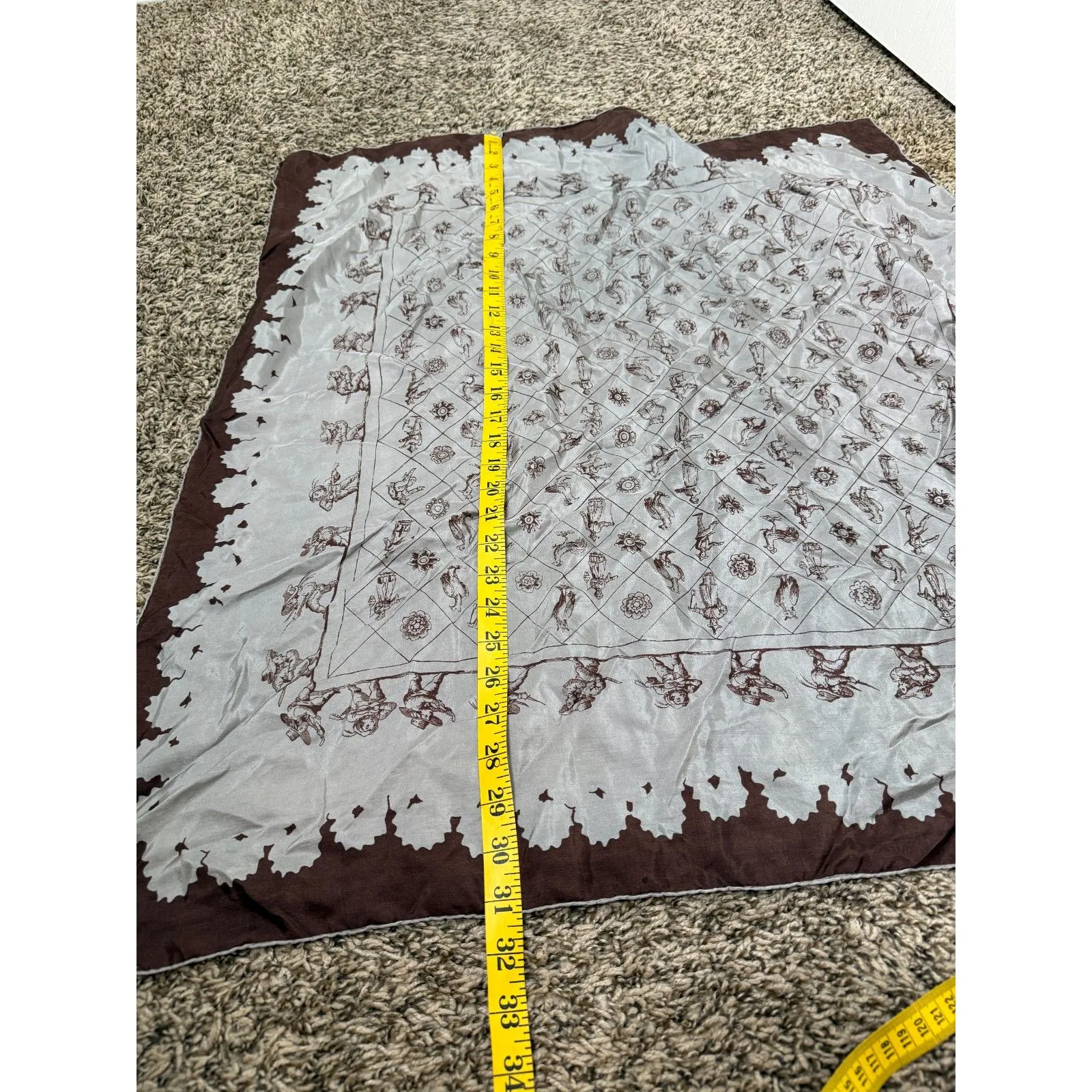 Vintage Echo Brown Square Scarf Womens One Size Bird and People Pattern - Image 6