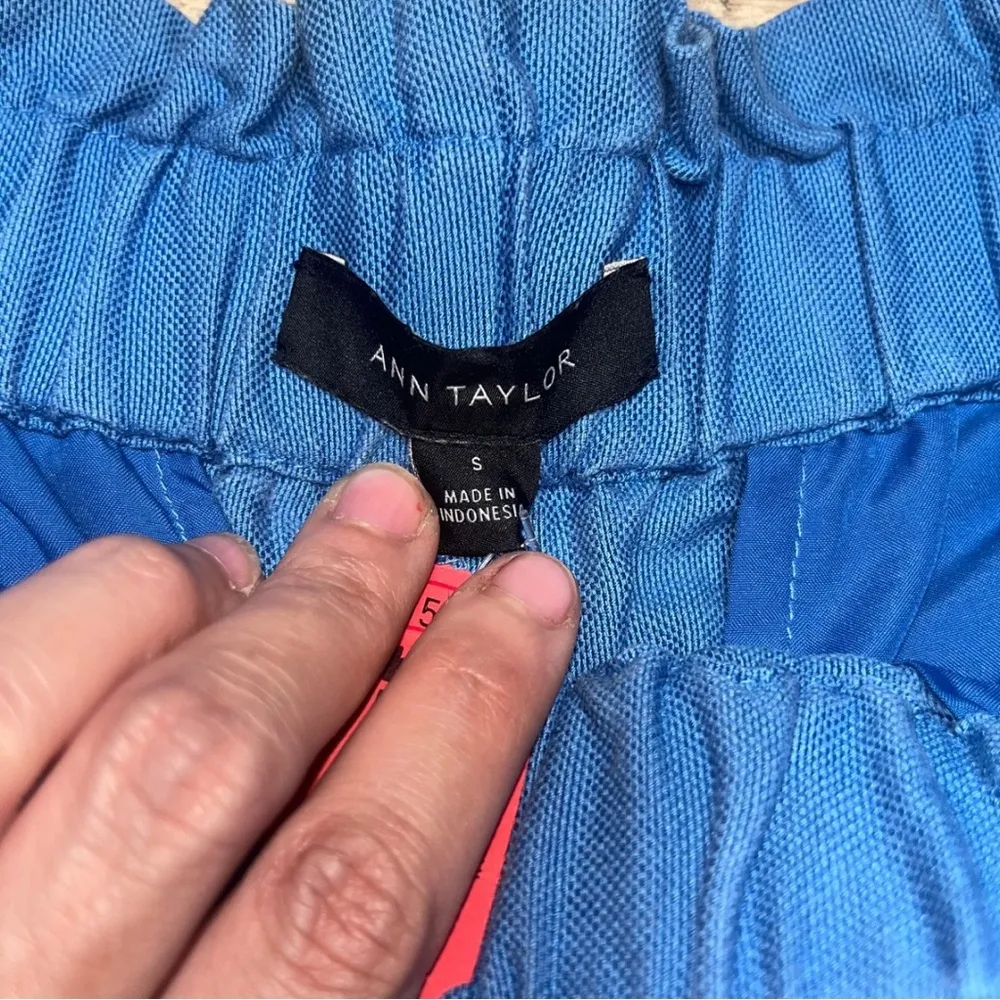 Blue Textured Lyocell Pull On High Waisted Paperbag Pants Size Small - Image 2