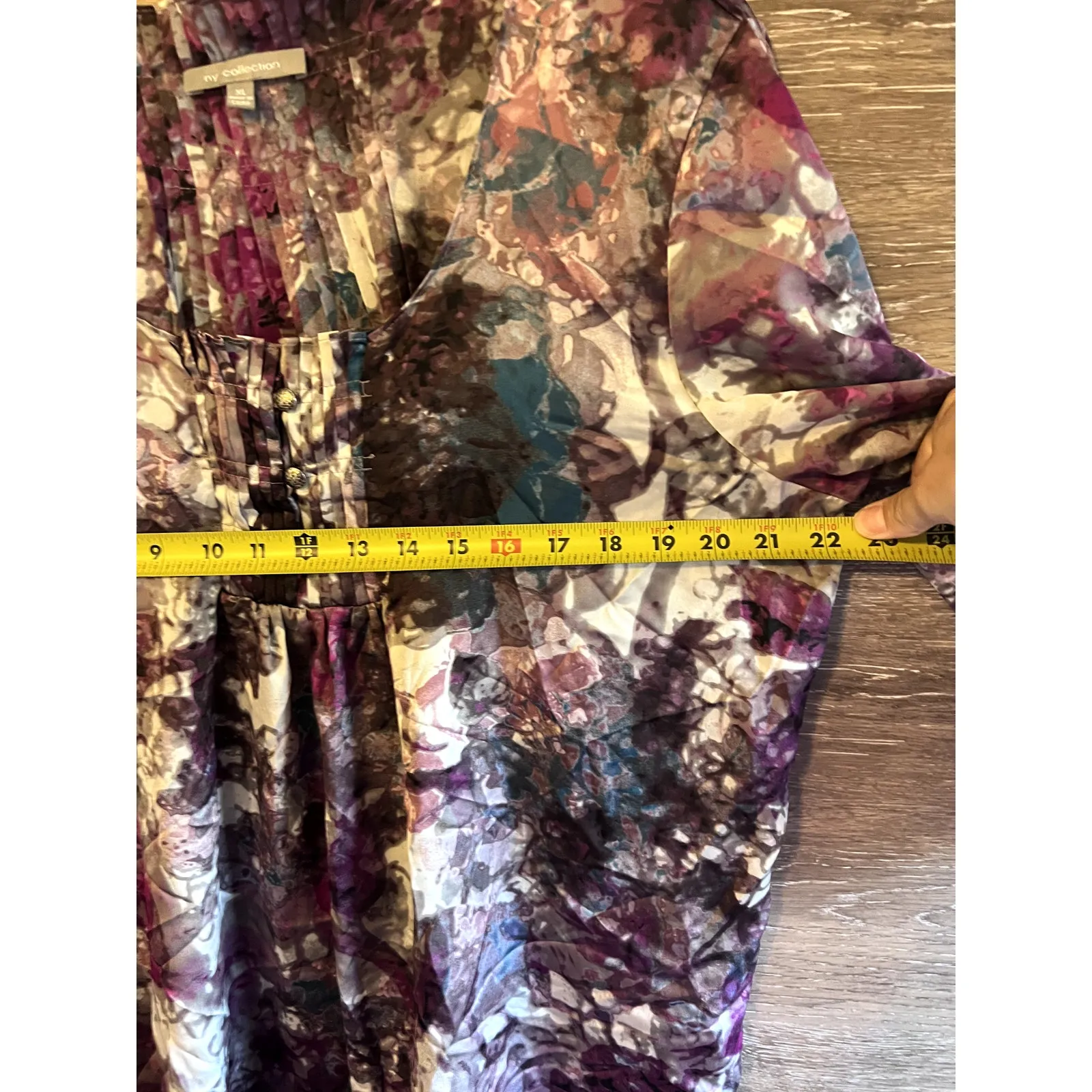 NY Collection Blouse Size XL Floral Pleaded Office career Elegant - Image 7