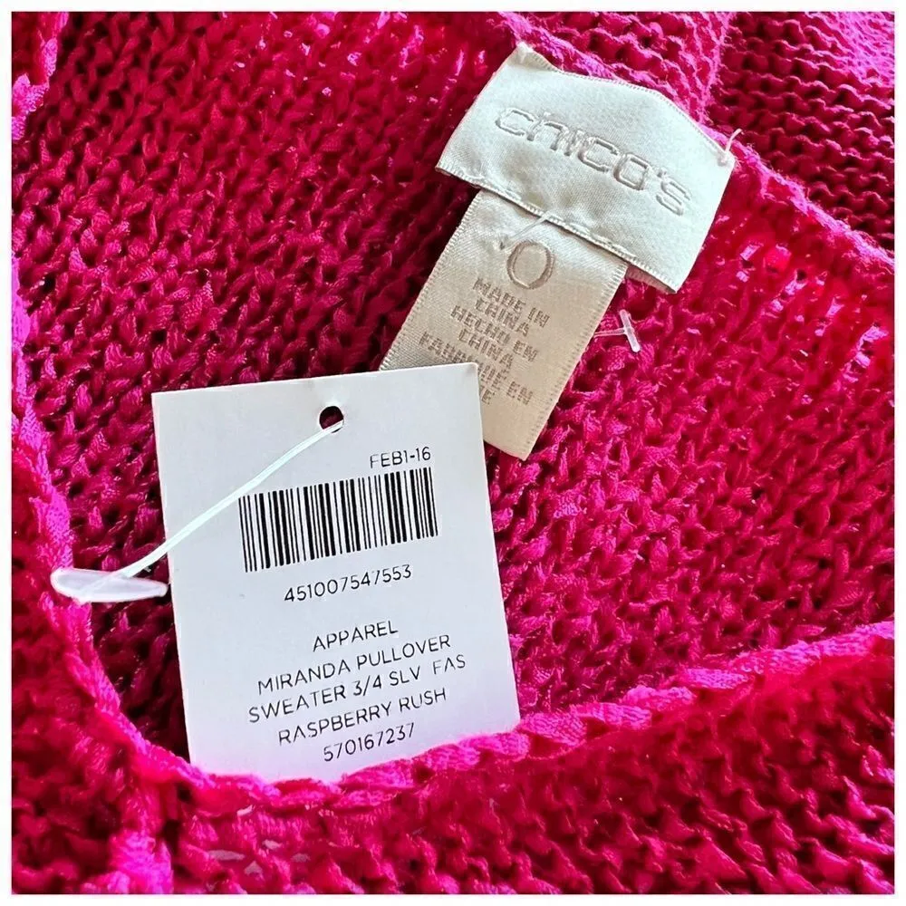 NWT Chico's Miranda V-Neck Pullover Sweater 3/4 Sleeve in Raspberry Rush Sz 0 - Image 5