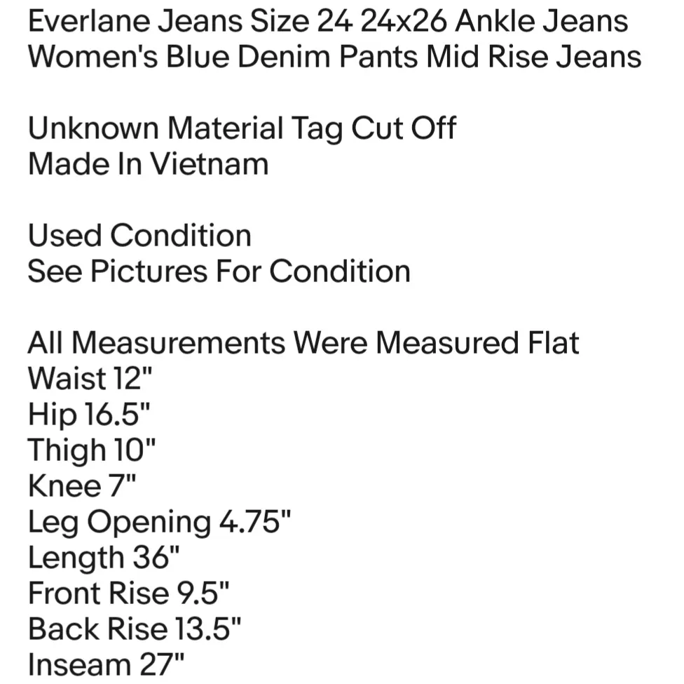 Everlane Jeans Size 24 24x26 Ankle Jeans Women's Blue Denim Pants Mid Rise Jeans - Image 6