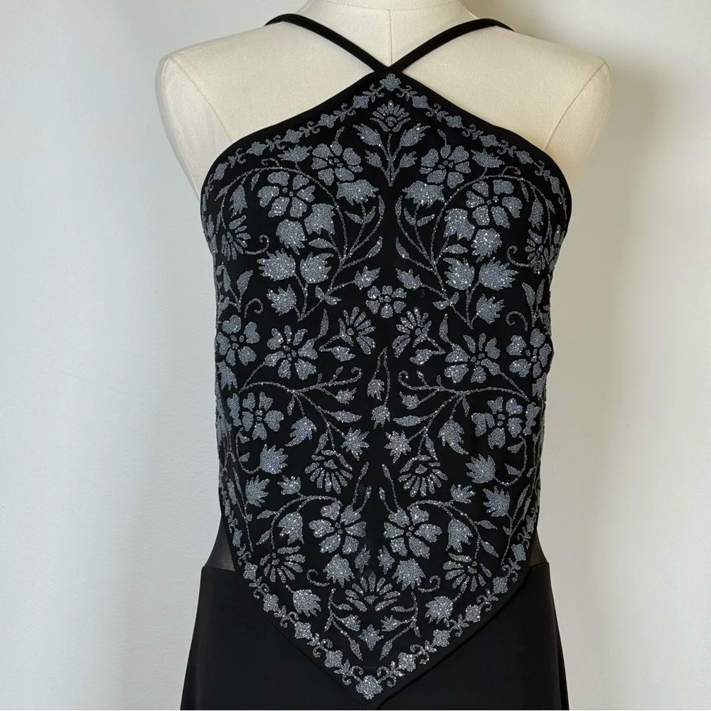 TADASHI Designer Gown Halter Neck Beaded Appliqué Sheer Waist Women’s Medium - Image 2