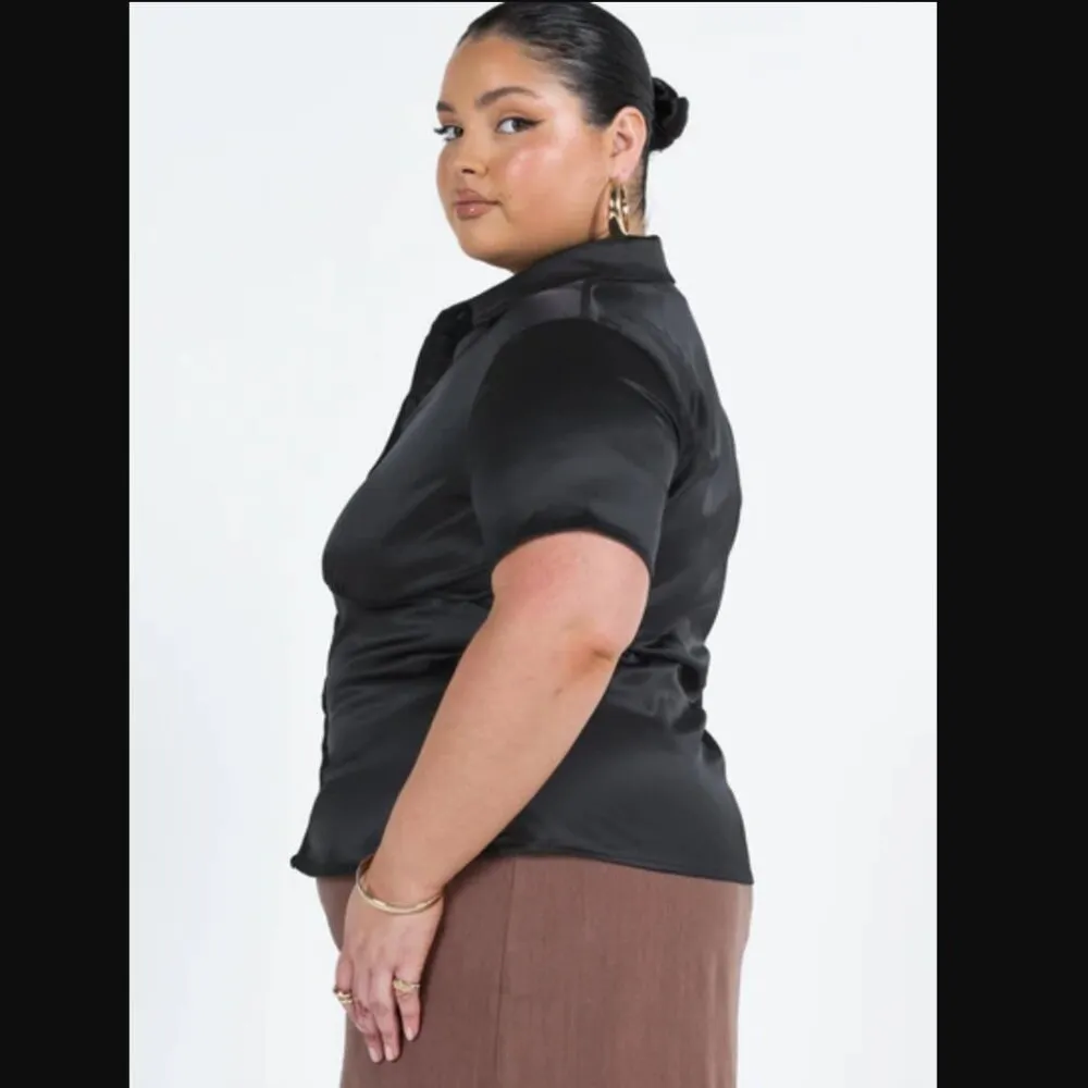 Bessie Black Satin Button Front Collared Blouse Plus Size 18 - Image 4