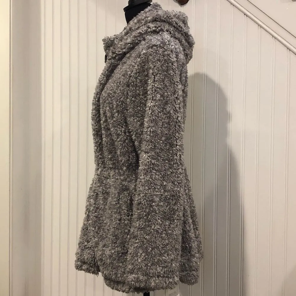 SANTA FE APPAREL Women’s Grey Full Zip 3/4 Length Hooded Sherpa Teddy Jacket XXL Gray - Image 6