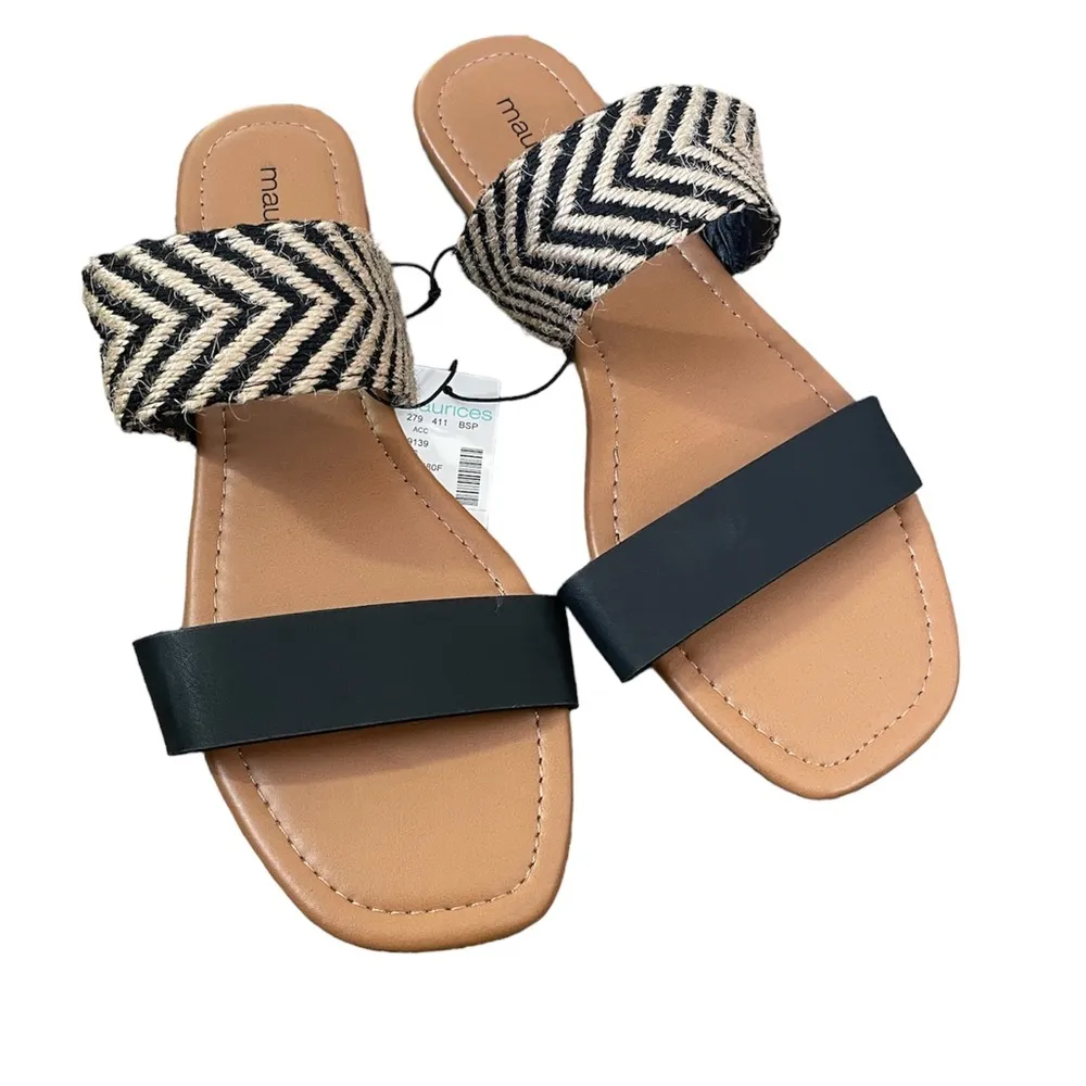 Chelsea Black Striped Weave Strap Sandals - Image 3