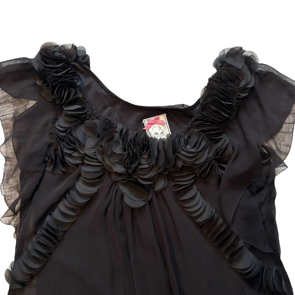 Yoana Baraschi Black Petal Detail Sheer Overlay Top, Sz XS - Image 11