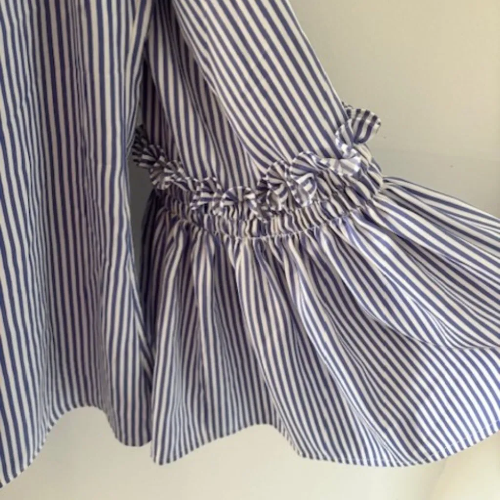 Hilary Radley Blouse Blue White Striped M 3/4 Bell Sleeve V Neck Boho Casual - Image 4