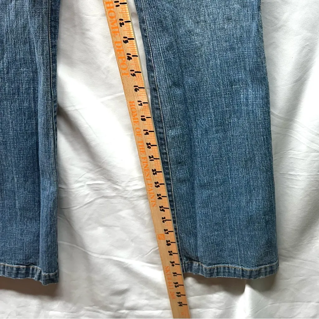 I.N.C Y2K Bootcut Jeans Red Satin Embroidered Oriental Waistband 8 No Stretch Blue - Image 8