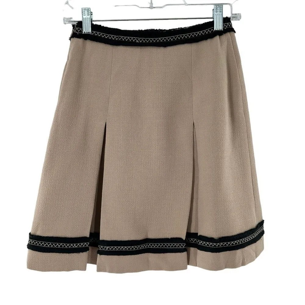 MOSCHINO Tan and Black Wool Crepe Pleated Skirt Size 4 - Image 2