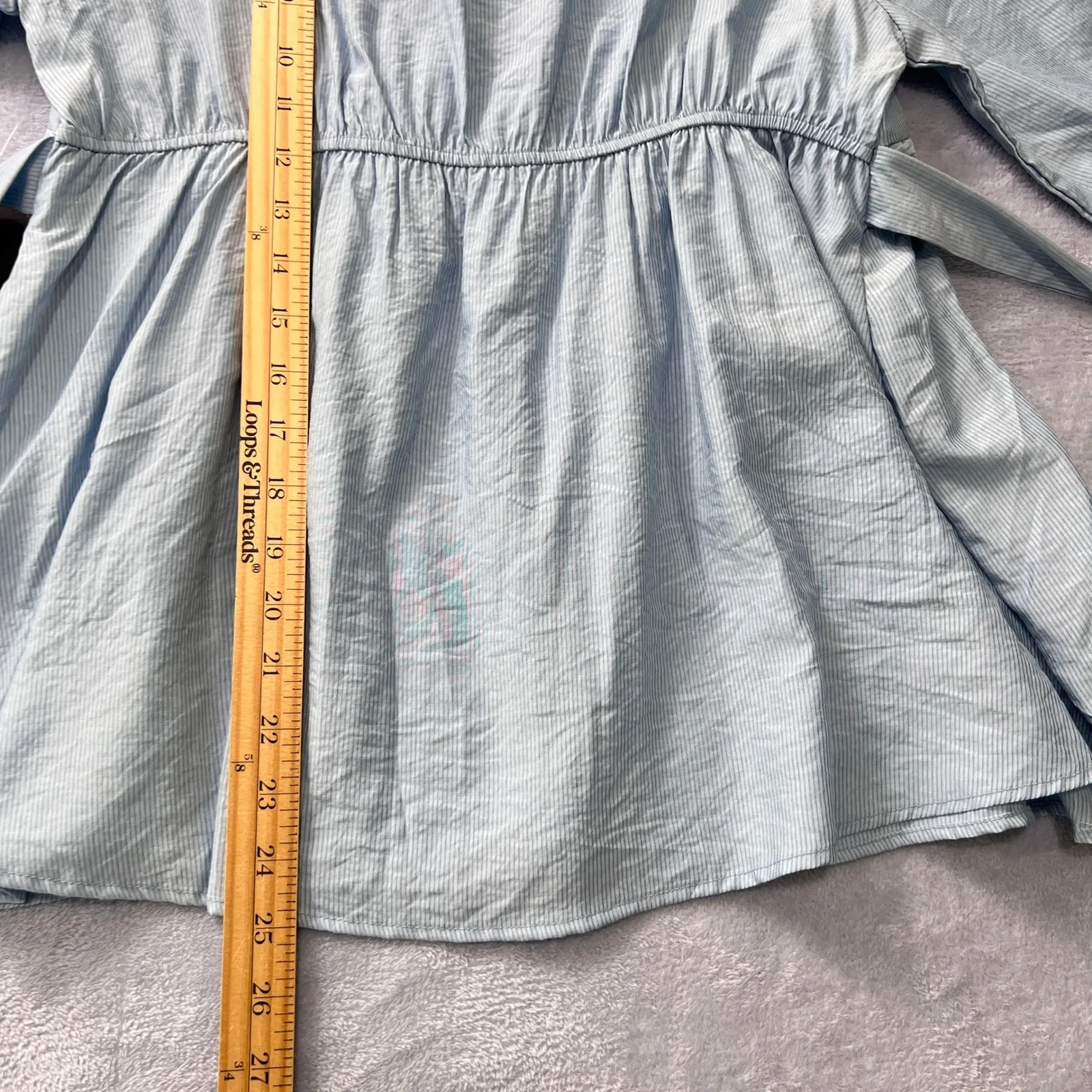 FIFTY STREET Women Blue Pinstripe Smocked Off Shoulder Long Sleeve Peplum Top XL - Image 7