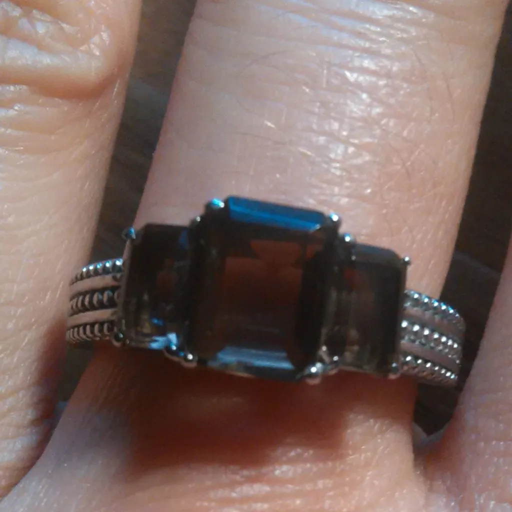 Brazilian Smoky Quartz Stainless Steel Three Stone Fancy Ring (Size 9) - Image 4