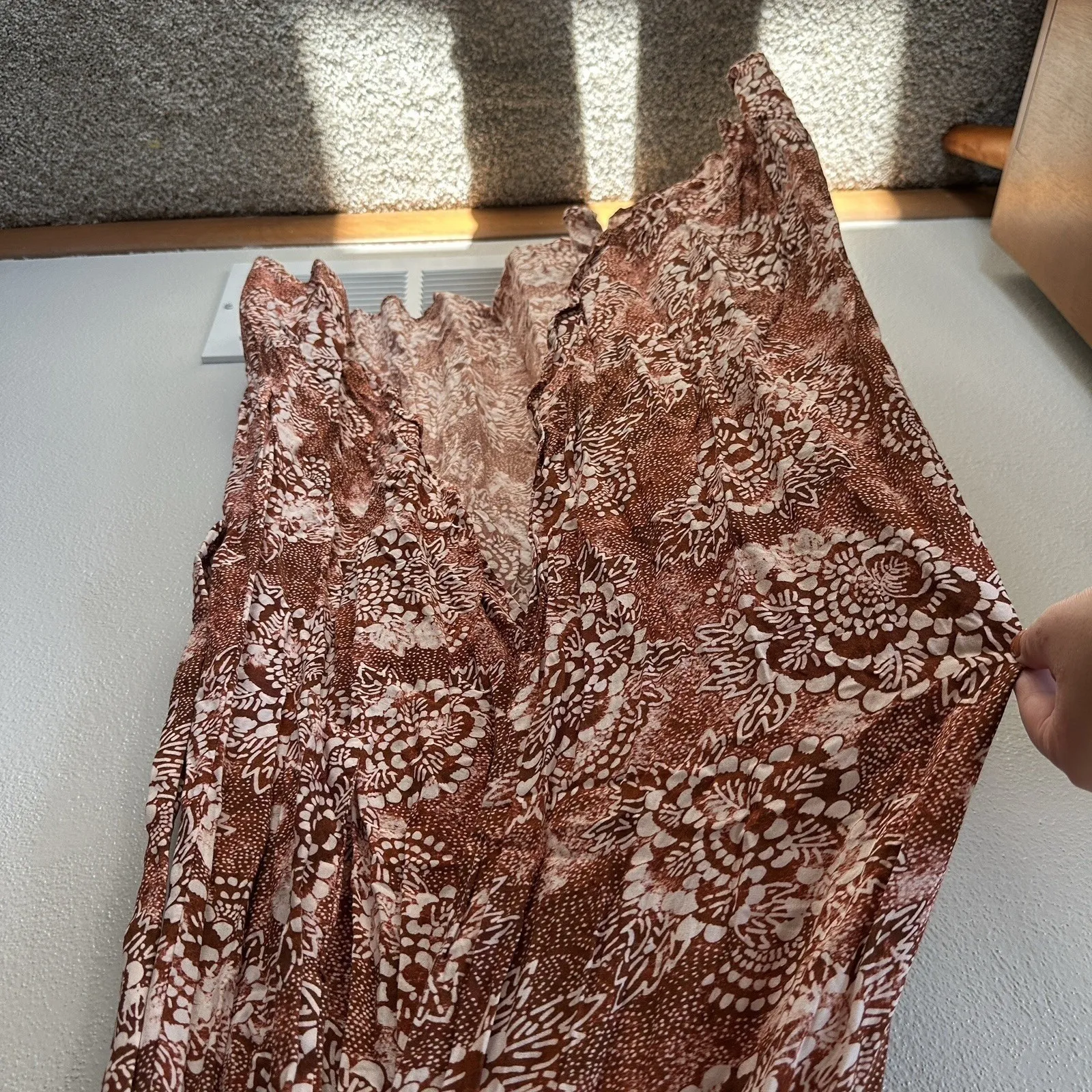 Rip Curl‎ Dress Size Small Brown Ivory Floral Short Sleeve Wrap V-Neck Maxi Boho - Image 6