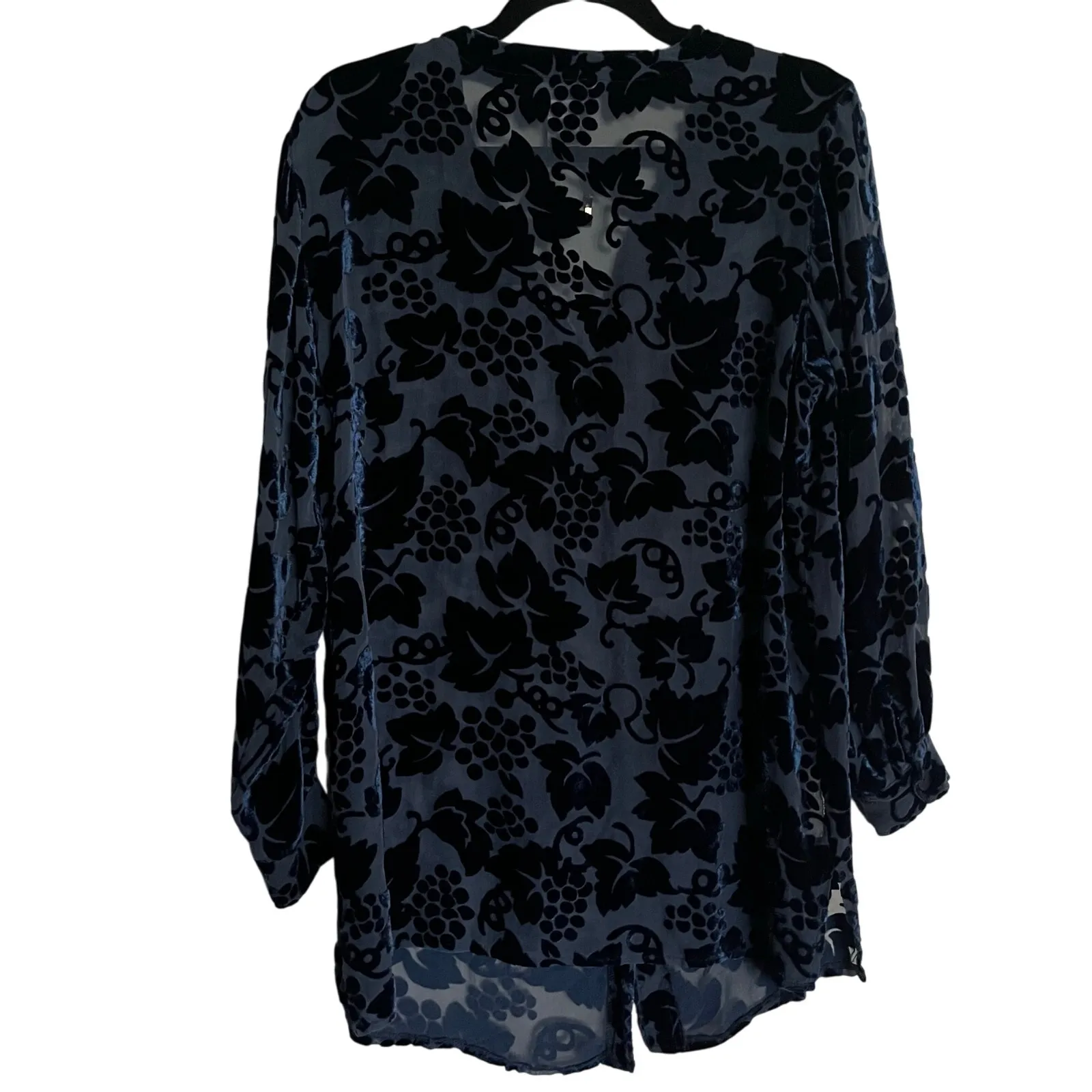 VTG The Limited Y2K Velvet Burnout Blouse Shirt Button Up Navy Blue Floral Small - Image 2