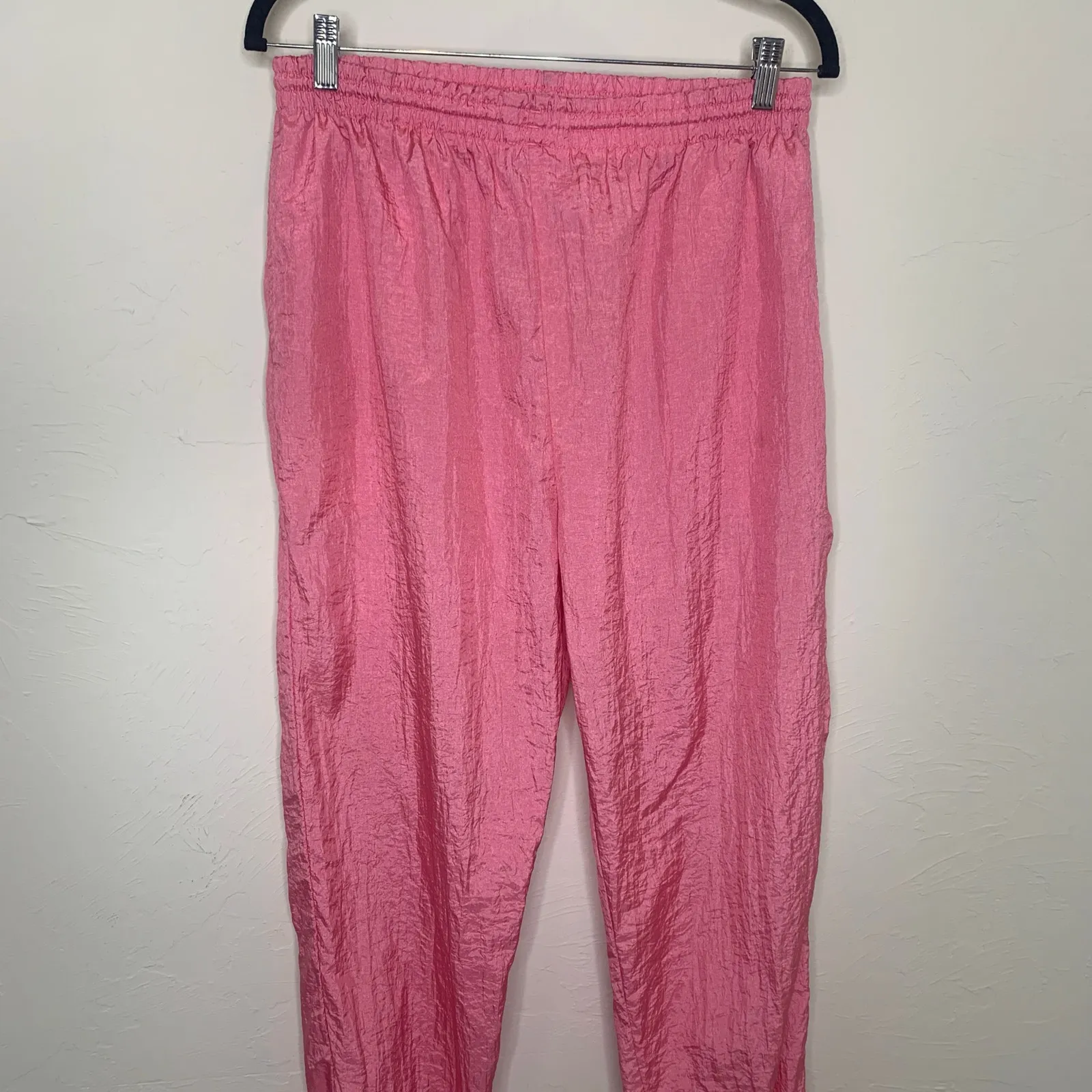 Vintage 90s Pink Parachute Track Pants 90s Sz Large Nylon Joggers - Image 3