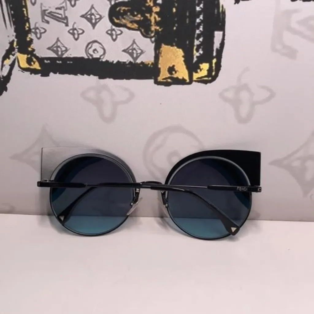New Authentic Stylish Black and Blue Cat-Eye Sunglasses FF0215/S 0LBJF - Image 9