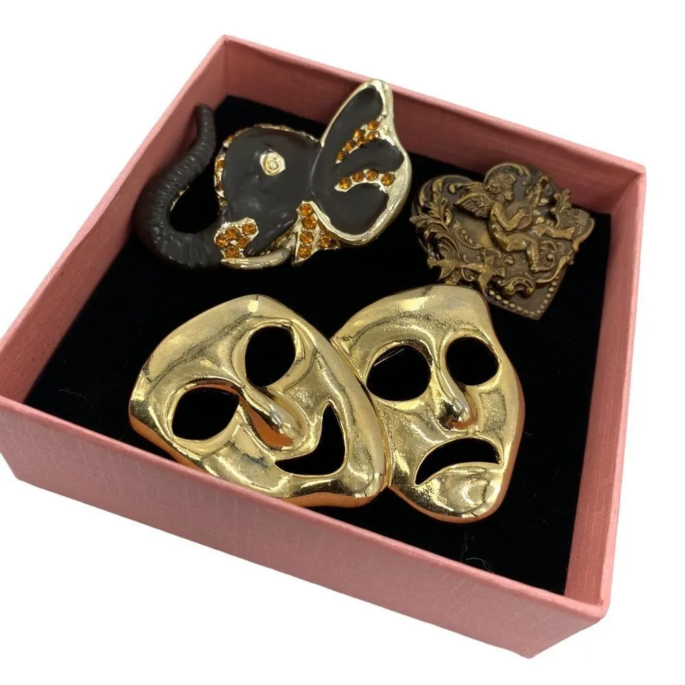 Vintage Gold Tone Brooch Pin Lot of 3 Gold - Image 2