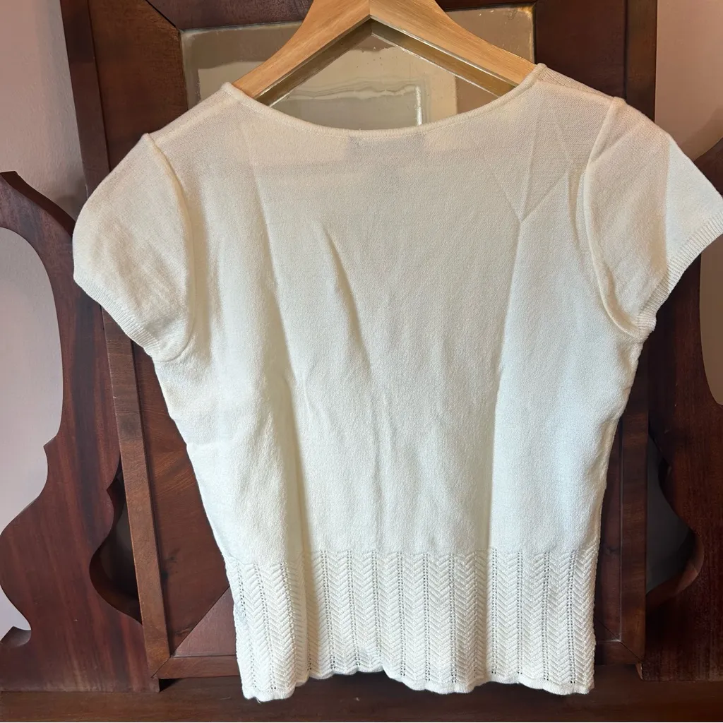 Deadstock Norton McNaughton Petites 'Masquerade' Eggshell Textured Hemmed Top:PM - Image 6