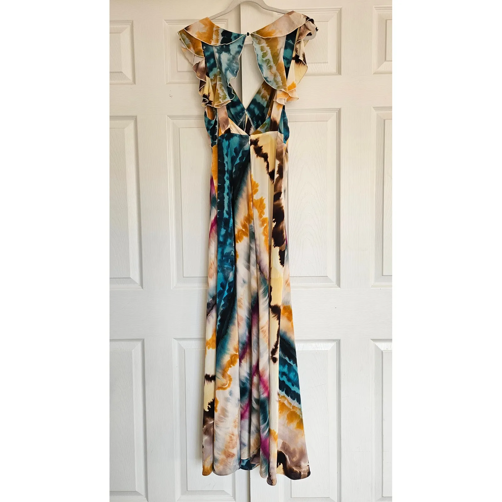 Banana Republic 100% Silk Open Back Maxi Dress in Yellow Tie Dye Size 10 - Image 10