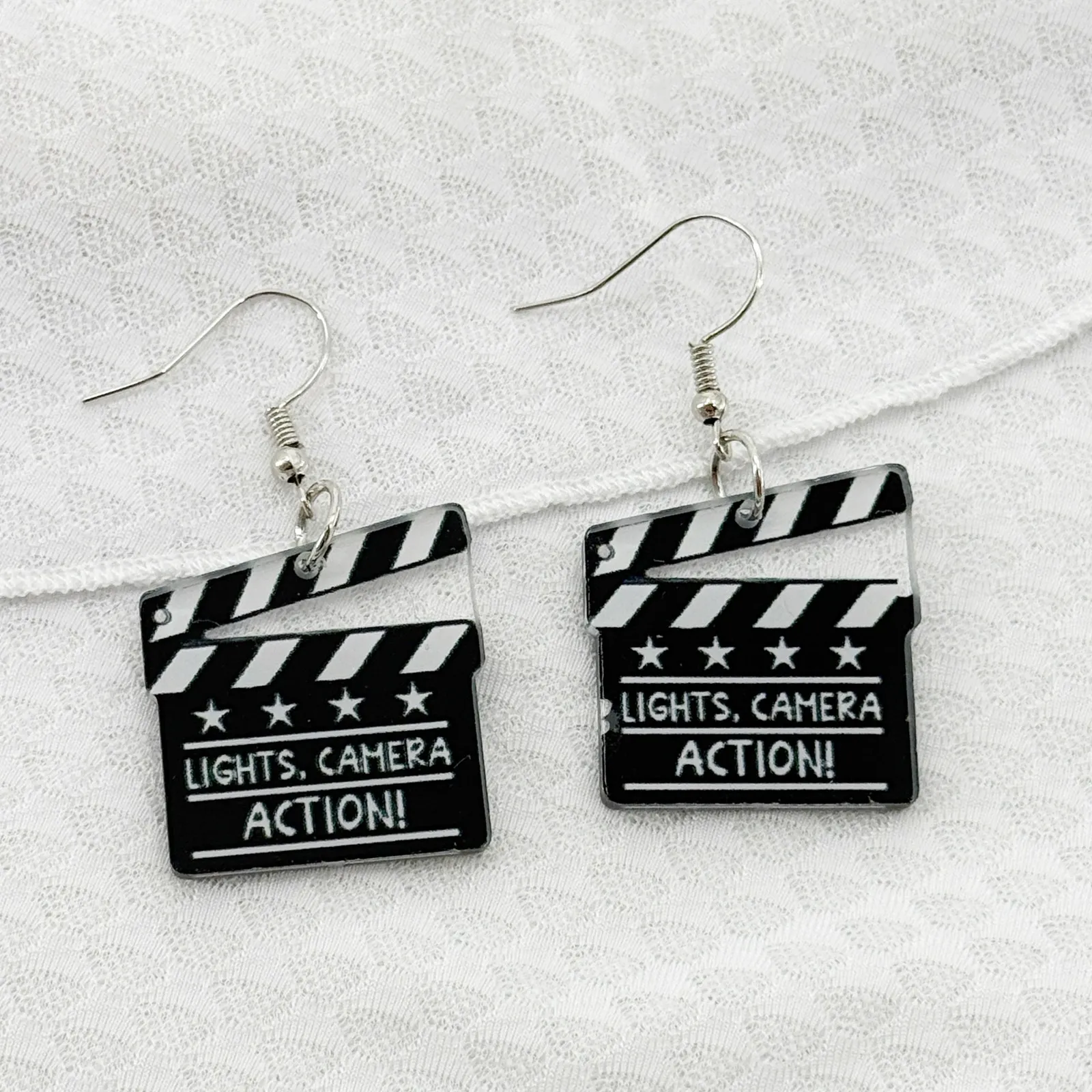 Lights Camera Action Movie Clapper Acrylic Dangle Earrings Black - Image 2