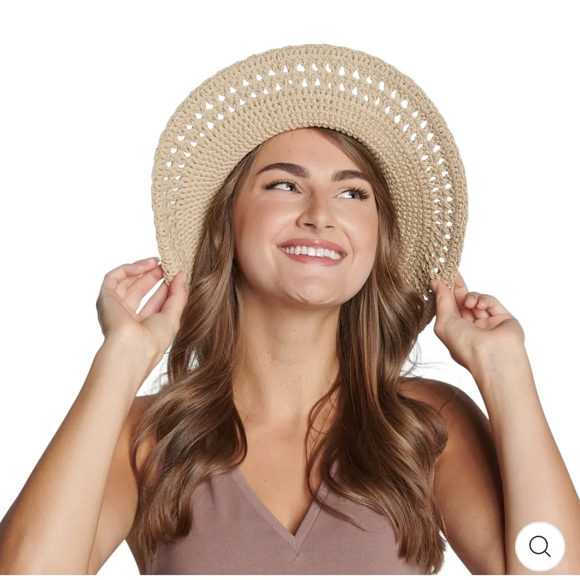 San Diego Hat Company NWT Silver Wave Cotton Crochet Sun Hat UPF 50 Tan - Image 2