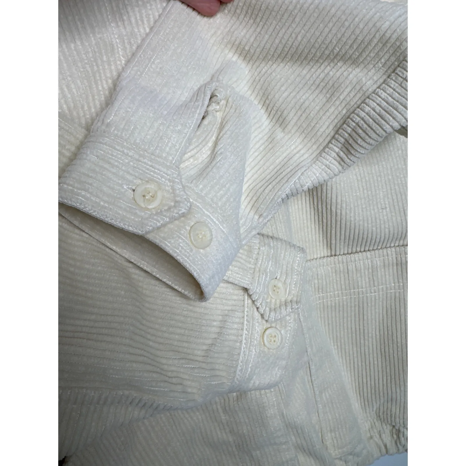 Vintage 80s/90s SK & Company Cream Corduroy Jacket puffy shoulders Hong Kong 12 Size L - Image 9