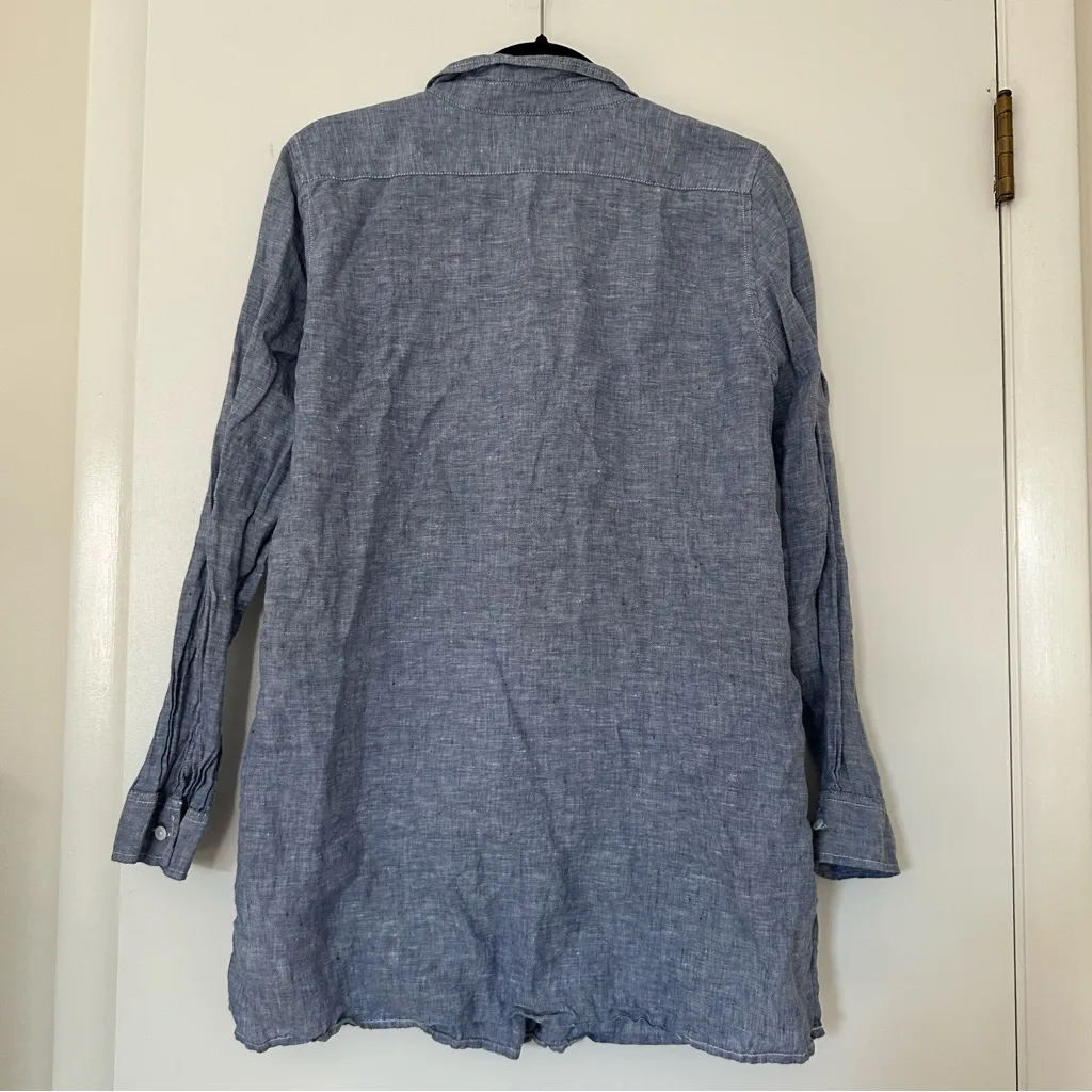Garnet Hill Linen Chambray Button Down Long Sleeve Shirt Womens Medium - Image 6