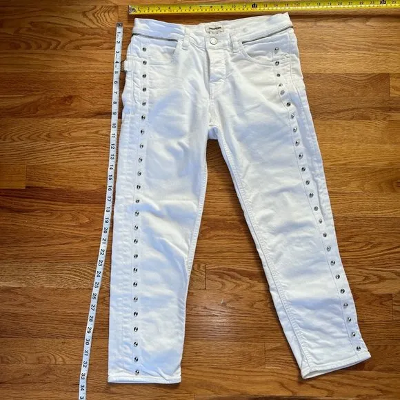 EUC Zadig & Voltaire‎ Stud Jeans Women 26 White Elios Spikes Boyfriend Crop - Image 7