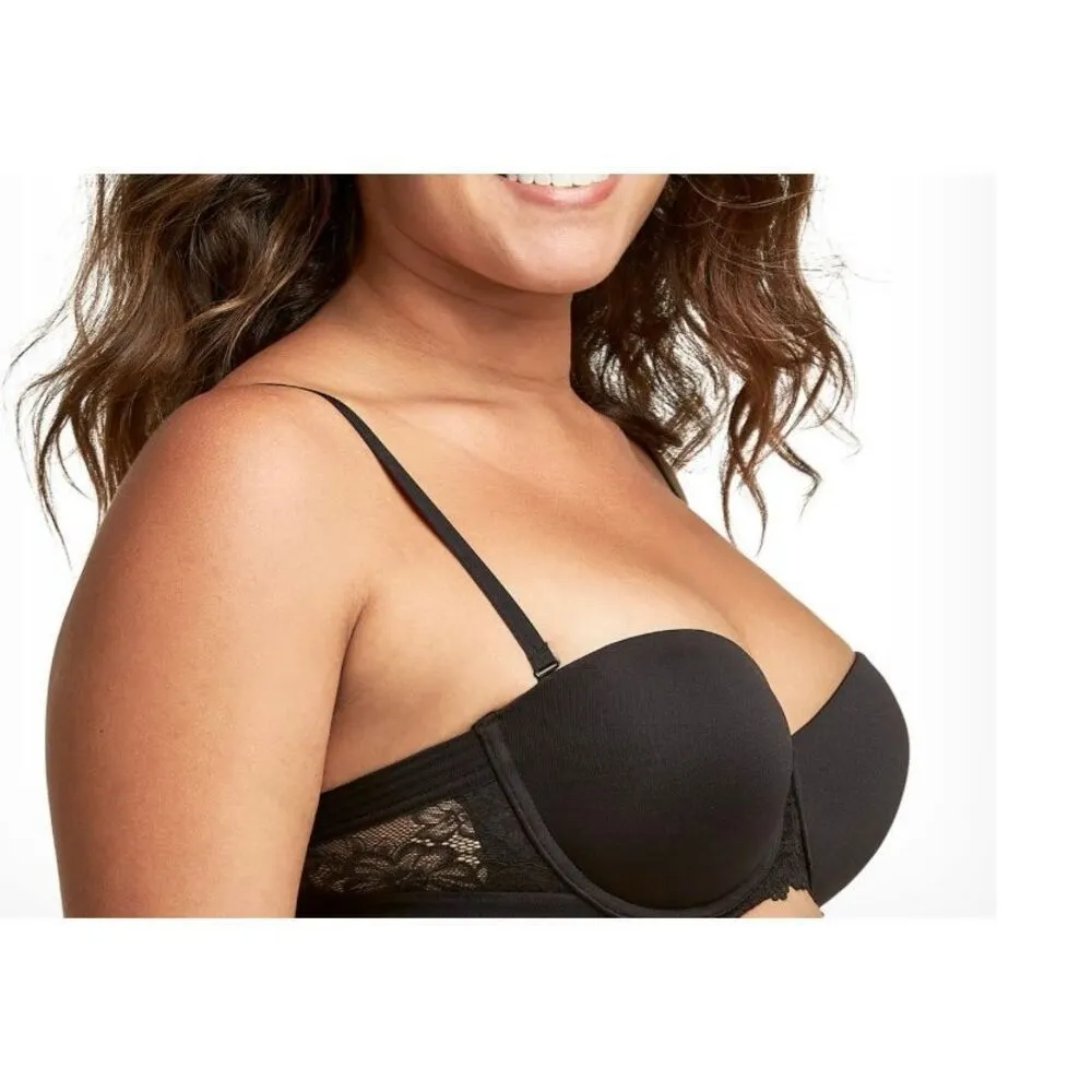 Maidenform Multiway Black Lace Push-Up Strapless Bra Size 36DD - Image 2