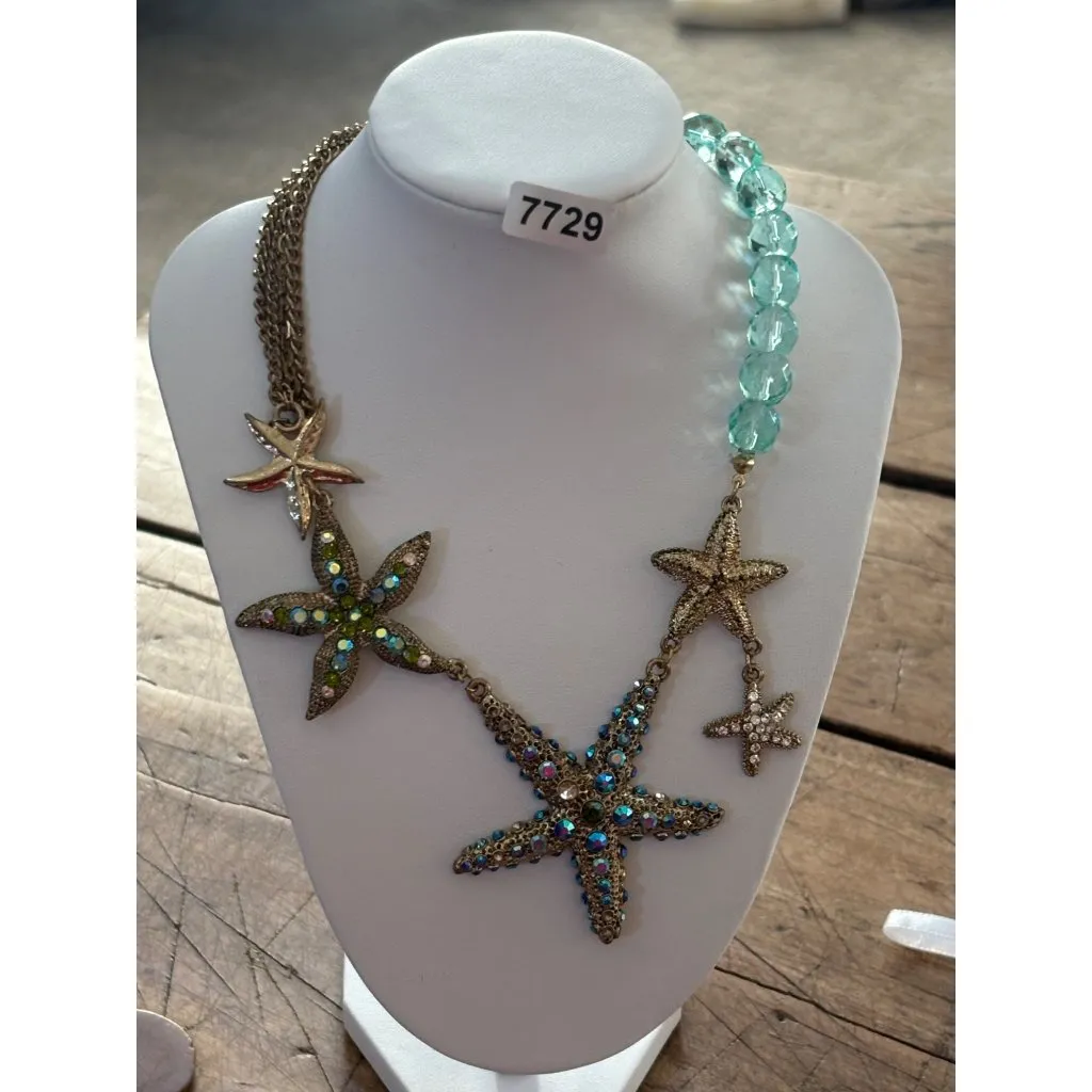 Starfish Pendant Necklace With Blue & Green Crystal Beads Gold - Image 11