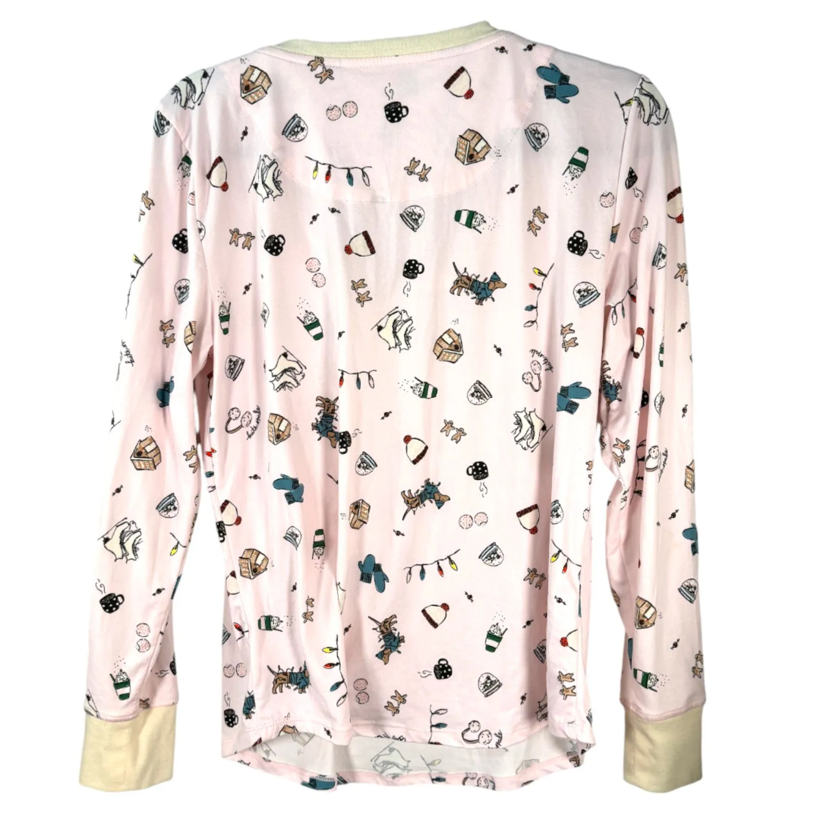 Kate Spade Holiday Christmas Dog Dachshund Henley Pink Long Sleeve Blouse Medium - Image 4