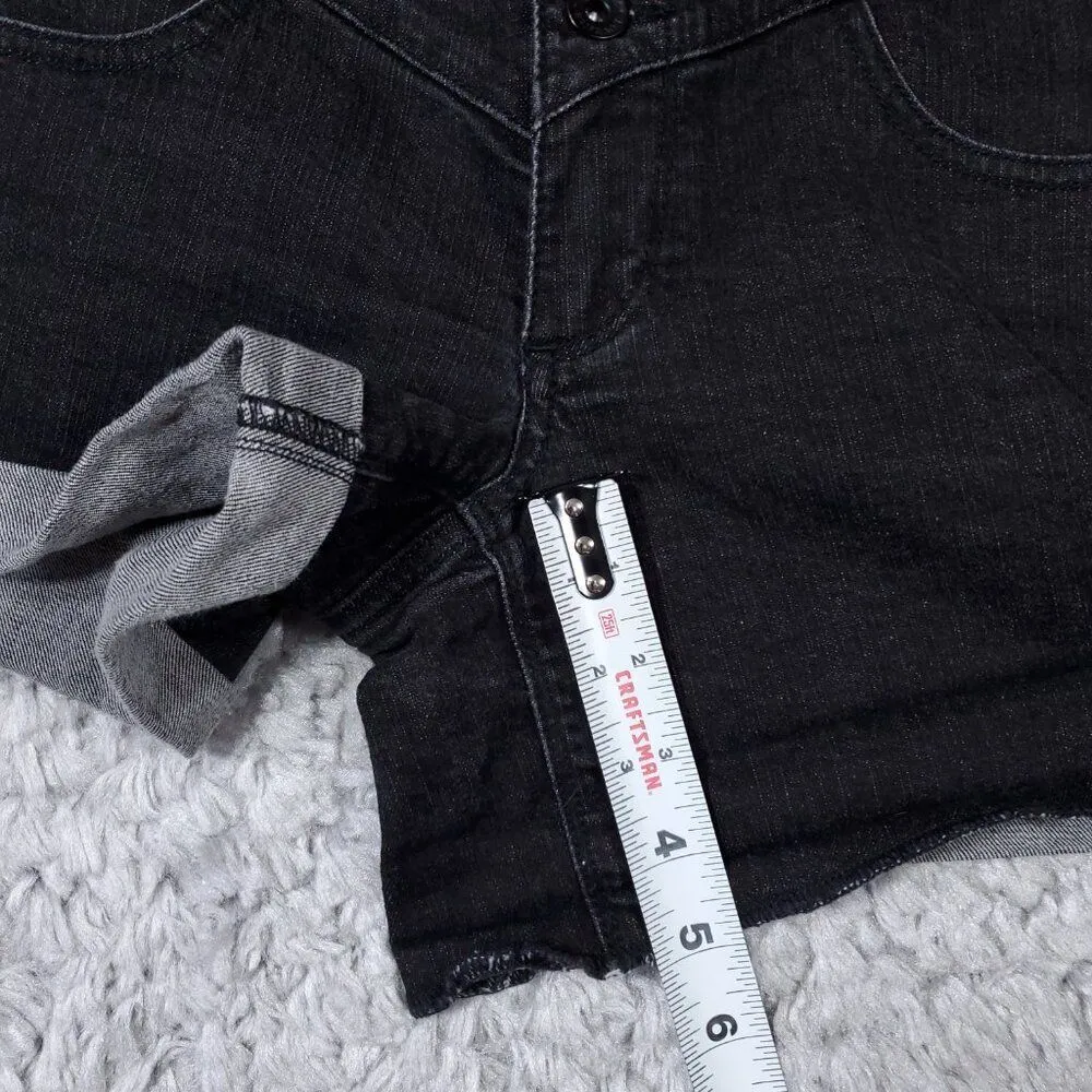 Hot Topic Lovesick Black Rolled Cuffed Jean Shorts Stretch Denim Size 5 - Image 11