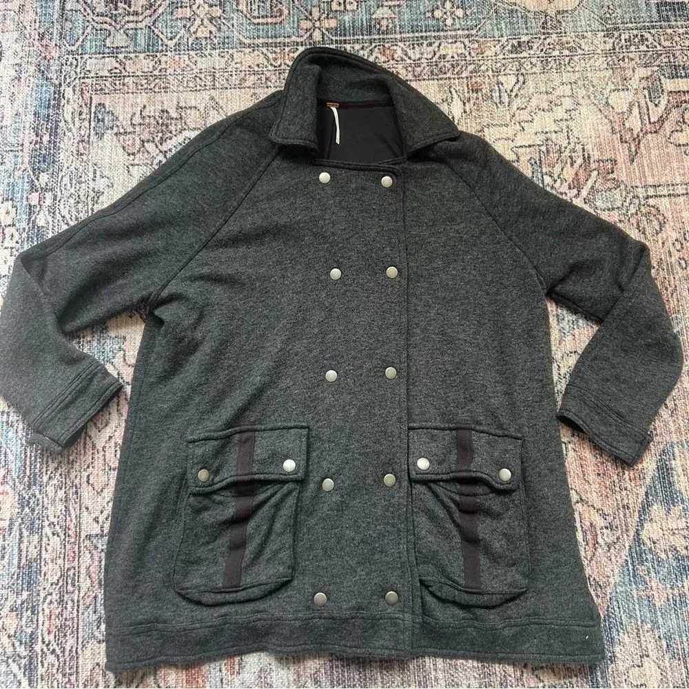 Free People Slouchy Peacoat Charcoal Gray Double Breasted Jacket Size Small - Image 9