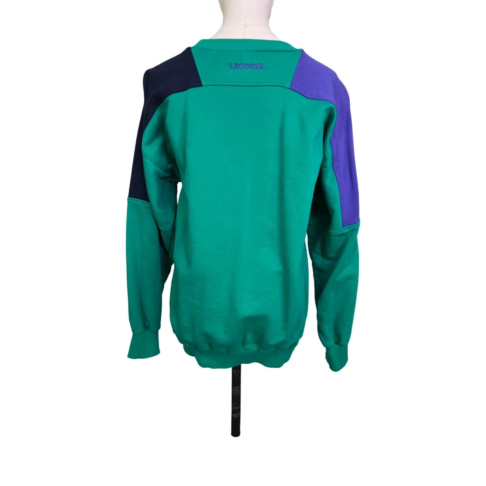 Lacoste Chemise Colorblock Crewneck Sweatshirt Green Purple Logo Embroidery 4 - Image 6