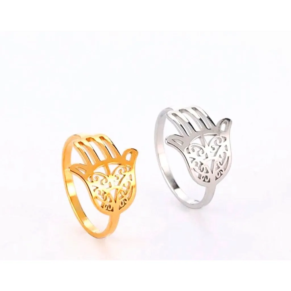 NEW Unisex Hamsa Hand 18k White Gold PVD‎ Pinky Small Ring Size 7 - Image 7